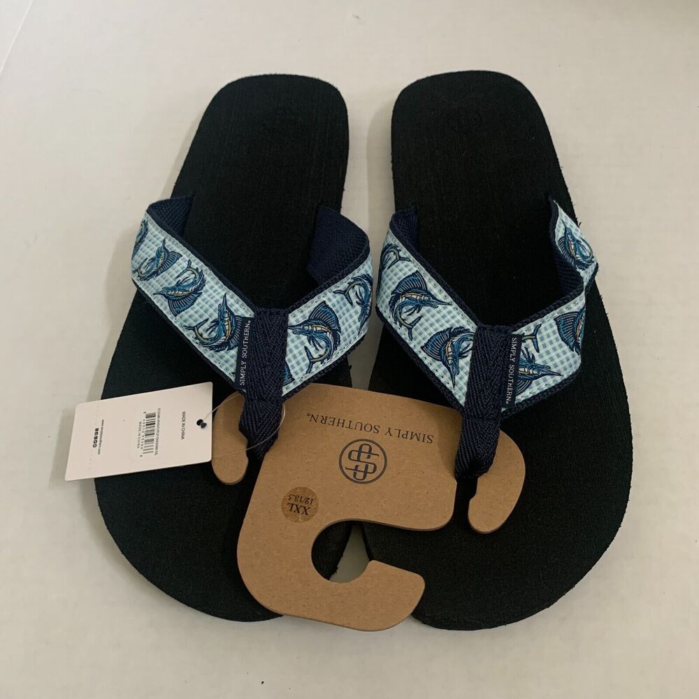 Simply Southern Men's Size 2XL 12/13.5 Marlin Print Flip Flops Thong Sandals New